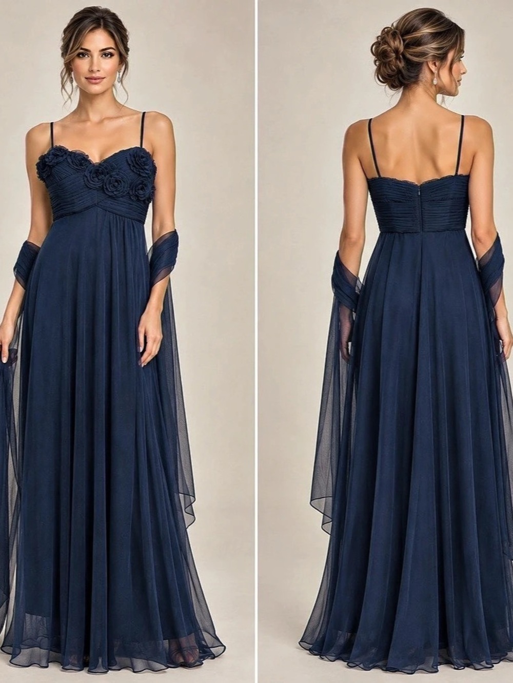 Adrianna Papell Floral Lace Maxi Dress in Blue Like New